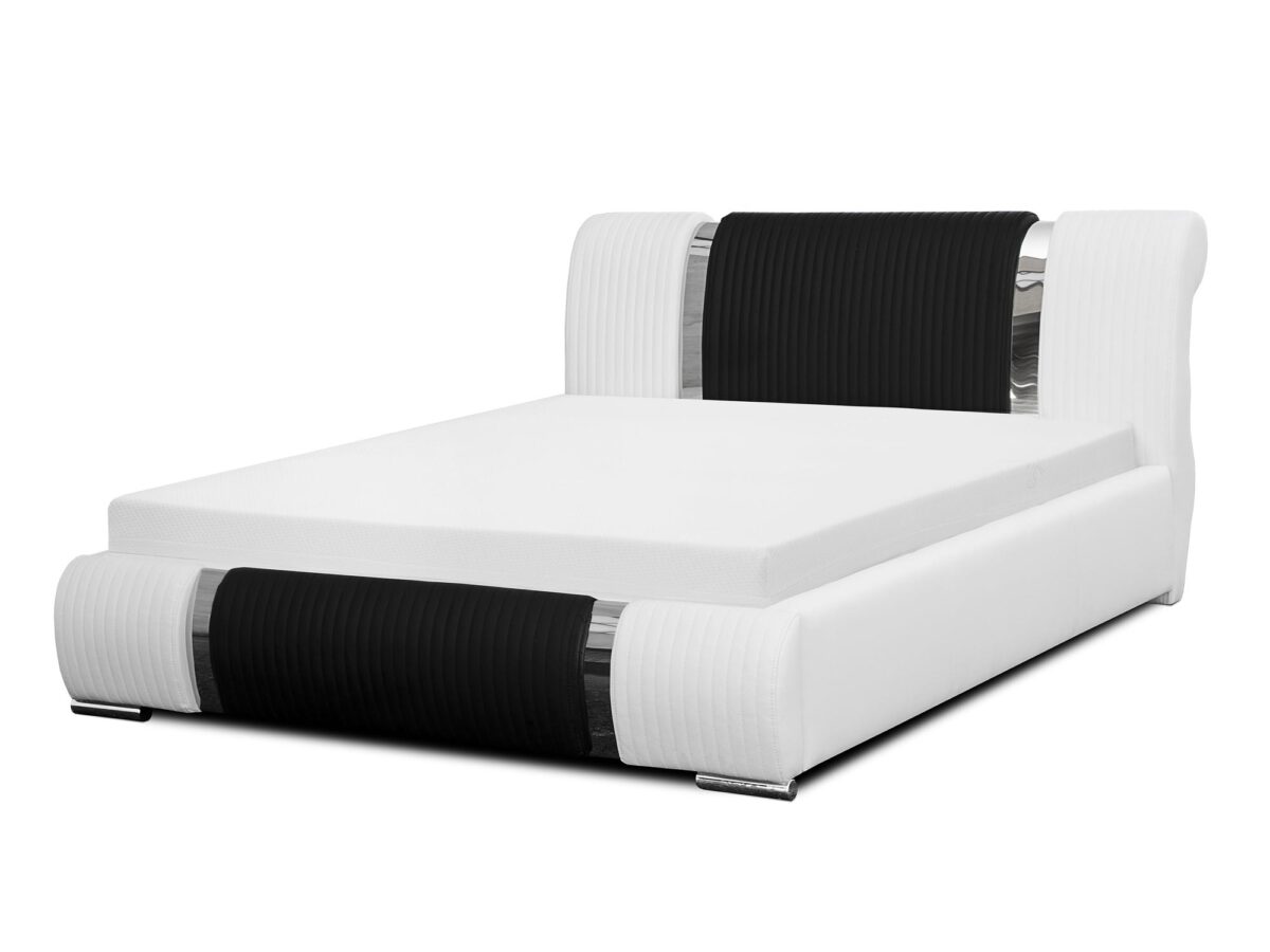 Nowoczesne Białe Łóżko z Czarnymi Akcentami FOGLIO