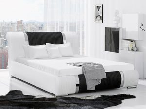 Miniaturka 4 - Łóżko tapicerowane w kolorze białym z czarnym akcentem w sypialni