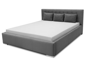 Miniaturka 1 - Szare łóżko kontynentalne z pikowanym zagłówkiem – stylowe łóżko z ozdobnym pikowaniem i schowkiem na pościel.