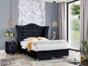 Miniaturka 6 - Czarne łóżko sypialniane z wysokim zagłówkiem w stylu glamour