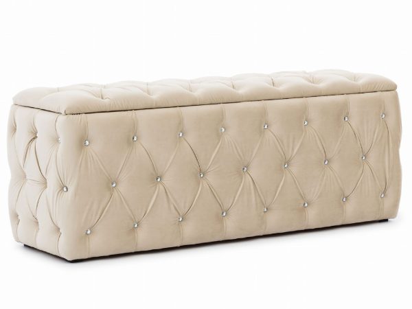 Elegancka pufa tapicerowana w beżowym kolorze z pikowanym wzorem