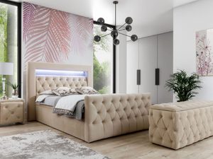 Miniaturka 3 - Łóżko tapicerowane w beżowym kolorze z pikowanym zagłówkiem