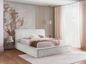 Miniaturka 9 - Beżowe łóżko sypialniane z pionowym pikowaniem i dekoracyjnym pledem