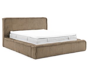 Miniaturka 5 - Brązowe łóżko tapicerowane z ozdobnym zagłówkiem i białym materacem