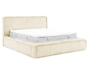 Miniaturka 2 - Jasno żółte łóżko welurowe z tapicerowanym zagłówkiem i przeszyciami