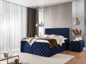 Miniaturka 4 - Łóżko tapicerowane pikowane, granatowe, styl glamour