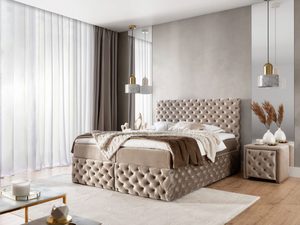 Miniaturka 5 - Łóżko tapicerowane pikowane, beżowe, styl glamour