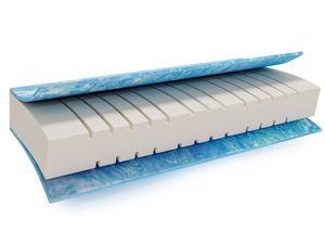 Miniaturka 3 - Przekrój materaca z niebieską bazą i pianką termoelastyczną