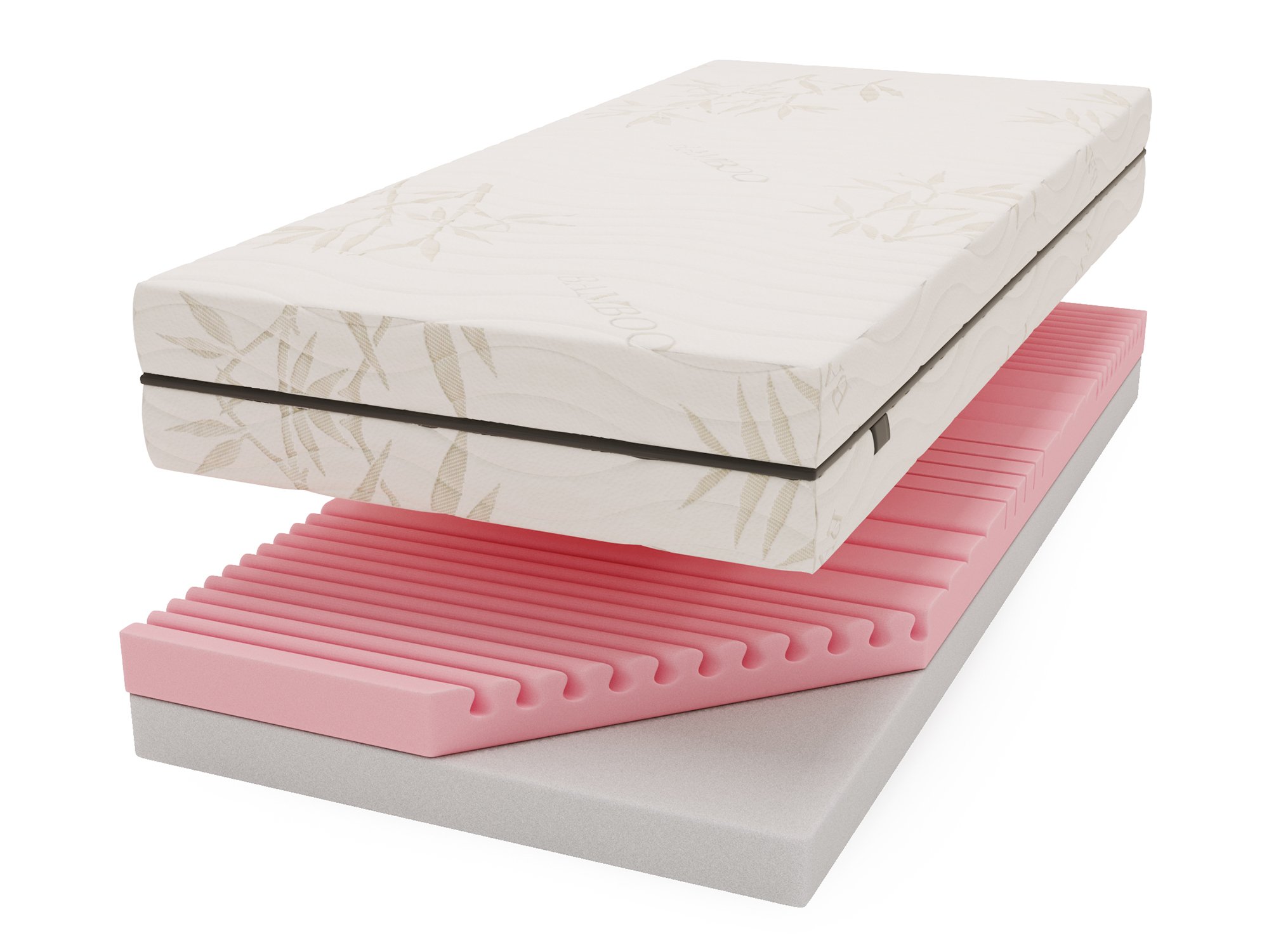 Materac piankowy z pokrowcem bambusowym widok eksplodowany warstw