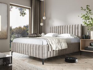 Miniaturka 6 - Tapicerowane łóżko z miękkim wezgłowiem i dekoracyjną lamówką