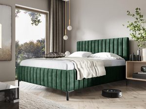 Miniaturka 4 - Zielone łóżko z tkaniny welurowej w aranżacji skandynawskiej