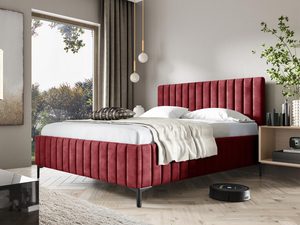 Miniaturka 2 - Czerwone łóżko welurowe z ozdobnym wezgłowiem do nowoczesnej sypialni