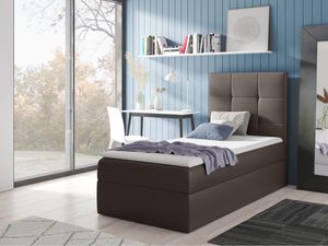 Miniaturka 6 - Brązowe łóżko z poziomym przeszyciem – wersja z wyższym zagłówkiem.