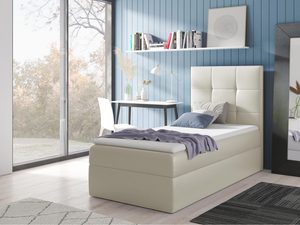 Miniaturka 7 - Kremowe łóżko z wysokim zagłówkiem – pastelowy klimat, przytulne.