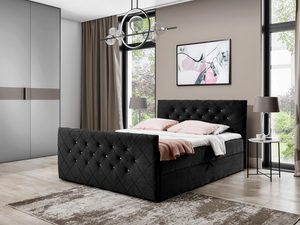 Miniaturka 3 - Eleganckie łóżko tapicerowane w czarnym kolorze z pikowanym zagłówkiem