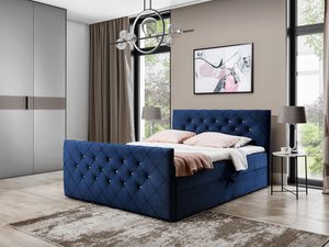 Miniaturka 6 - Łóżko tapicerowane w granatowym kolorze z pikowanym zagłówkiem