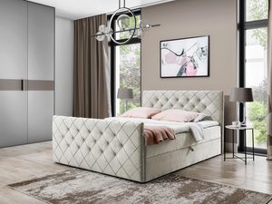 Miniaturka 7 - Łóżko tapicerowane w jasnobeżowym kolorze z pikowanym zagłówkiem