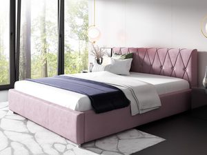 Miniaturka 1 - Tapicerowane łóżko w kolorze pudrowego różu z nowoczesnym wykończeniem