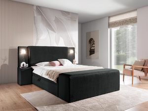Miniaturka 13 - Łóżko tapicerowane w kolorze czarnym z prostym zagłówkiem – eleganckie łóżko do sypialni, które wprowadza nowoczesny styl.