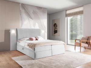 Miniaturka 16 - Łóżko tapicerowane w kolorze jasnoszarym z prostym zagłówkiem – nowoczesne łóżko do sypialni z miękkim, szarym obiciem