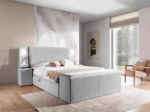 Miniaturka 15 - Łóżko tapicerowane w kolorze szarym z prostym zagłówkiem – nowoczesne łóżko do sypialni z miękkim, szarym obiciem