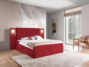 Miniaturka 22 - Łóżko tapicerowane w kolorze czerwonym z prostym zagłówkiem – odważne łóżko do sypialni, które wprowadza energię do wnętrza.
