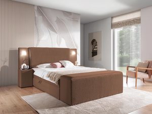 Miniaturka 25 - Ciemnobeżowe łóżko z pojemnikiem na pościel