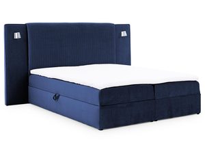 Miniaturka 7 - Łóżko tapicerowane w kolorze granatowym z prostym zagłówkiem – stylowe łóżko do sypialni, które dodaje wnętrzu wyrafinowanego stylu.