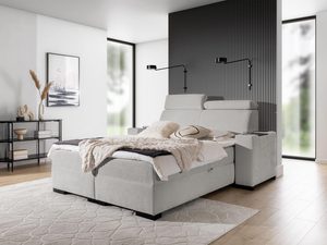 Miniaturka 11 - Łóżko tapicerowane w kolorze szarym z regulowanym zagłówkiem – eleganckie łóżko do sypialni, idealne do minimalistycznych wnętrz.