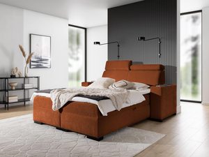 Miniaturka 12 - Łóżko tapicerowane w kolorze pomarańczowym z regulowanym zagłówkiem – odważne łóżko do sypialni, które wprowadza energię do wnętrza.