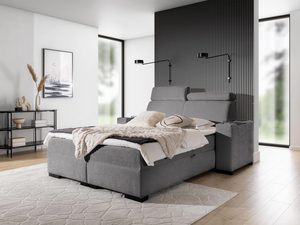 Miniaturka 14 - Łóżko tapicerowane w kolorze grafitowym z regulowanym zagłówkiem – nowoczesne łóżko do sypialni z funkcją regulacji zagłówka.