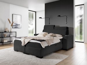 Miniaturka 16 - Łóżko tapicerowane w kolorze czarnym z regulowanym zagłówkiem – stylowe łóżko do sypialni, idealne do nowoczesnych wnętrz.