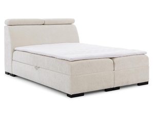 Miniaturka 1 - Łóżko tapicerowane w kolorze kremowym z regulowanym zagłówkiem – wygodne łóżko do sypialni z funkcją regulacji zagłówka.