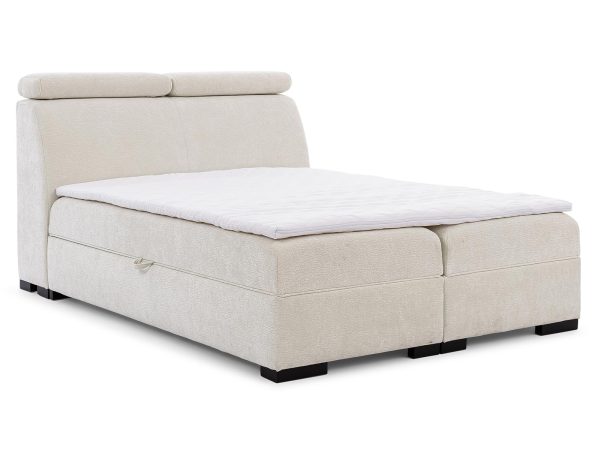 Łóżko tapicerowane w kolorze kremowym z regulowanym zagłówkiem – wygodne łóżko do sypialni z funkcją regulacji zagłówka.