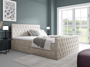 Miniaturka 6 - Jasno beżowe łóżko tapicerowane z pikowanym zagłówkiem do sypialni