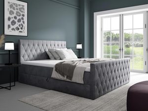 Miniaturka 7 - Łóżko tapicerowane w ciemnoszarym kolorze z prostym zagłówkiem