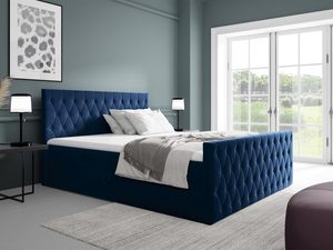 Miniaturka 3 - Łóżko tapicerowane w granatowym kolorze z eleganckim wykończeniem
