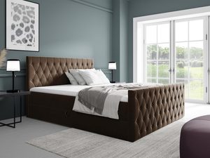 Miniaturka 2 - Łóżko tapicerowane w brązowym kolorze z pikowanym zagłówkiem