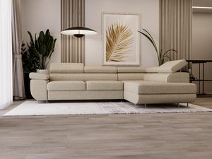 Miniaturka 33 - Beżowa sofa narożna z dużymi poduchami w eleganckim salonie