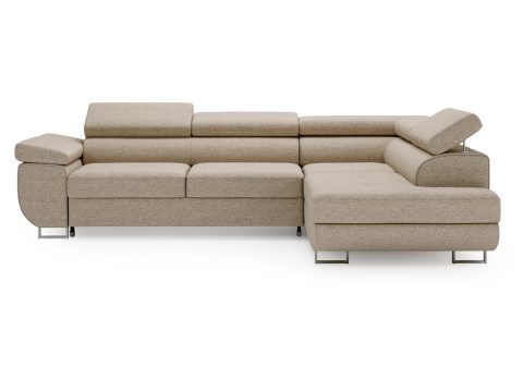 Beżowa sofa narożna z modułowym systemem i wbudowanym schowkiem