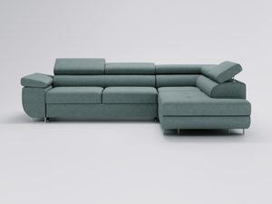 Miniaturka 26 - Zielona sofa narożna z regulowanym zagłówkiem i chromowanymi nóżkami
