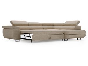 Miniaturka 11 - Beżowa sofa narożna z delikatną teksturą i otwartym schowkiem