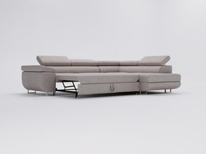 Miniaturka 31 - Beżowa sofa narożna z rozkładanym segmentem i podłokietnikami