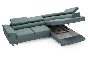 Miniaturka 18 - Zielona sofa narożna z szufladą i eleganckim narożnikiem