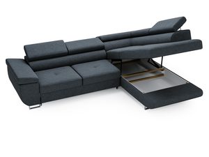 Miniaturka 17 - Granatowa sofa narożna z funkcją przechowywania i regulowanymi zagłówkami