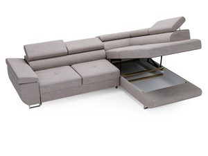 Miniaturka 16 - Ciemnoszara sofa narożna z dwoma pojemnikami i zagłówkami