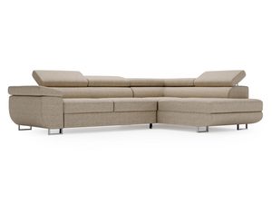 Miniaturka 4 - Piaskowa sofa narożna z niskim oparciem i szerokim układem