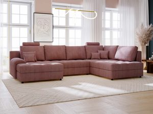 Miniaturka 49 - Różowy narożnik tapicerowany z szerokimi modułami w stylu retro