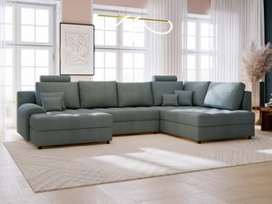 Miniaturka 48 - Zielony narożnik modułowy z szezlongiem i niskim oparciem