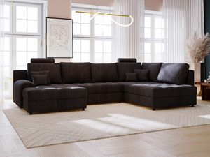 Miniaturka 46 - Czekoladowy narożnik sztruksowy z funkcją spania i poduchami